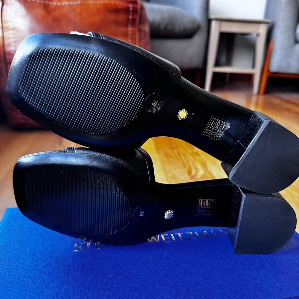 Stuart Weitzman Cayman 35 Block Slide Black Nappa Leather Size 7 NWT - Picture 7 of 14